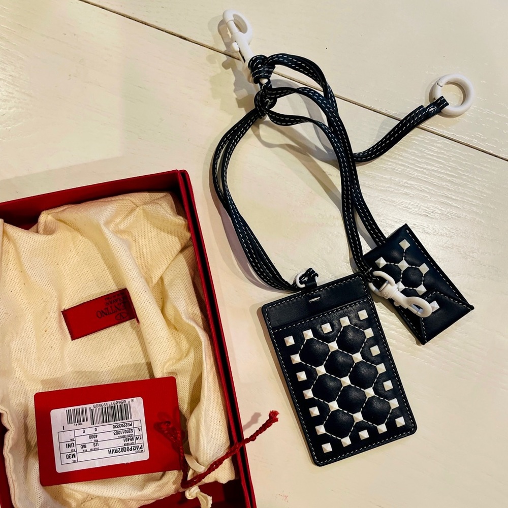 Valentino RockStud Spike Leather Card Case Cardholder Keychain Keyring